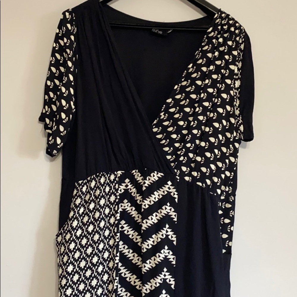 ASOS CURVE faux wrap mixed print dress - Picture 2 of 2
